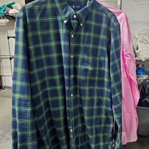 Ralph Lauren, classic fit, men's button up, long sleeve, green, blue, Large